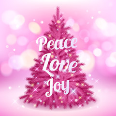 Fototapeta na wymiar Beautiful pink christmas tree with greetings.
