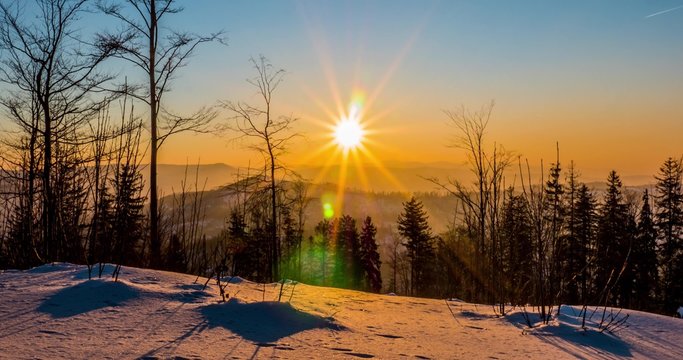 Time-lapse of a sunset in Szczyrk, Polish mountains.