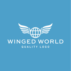 Winged logo planet earth abstract vector high-quality flat trend art