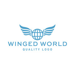 Winged logo planet earth abstract vector high-quality flat trend art