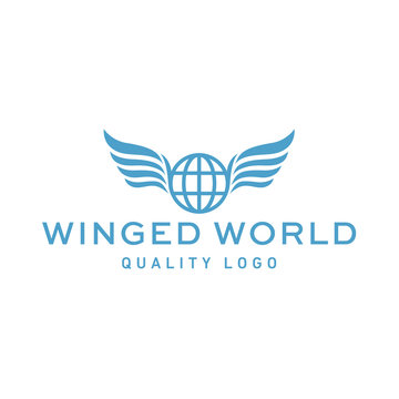 Winged logo planet earth abstract vector high-quality flat trend art