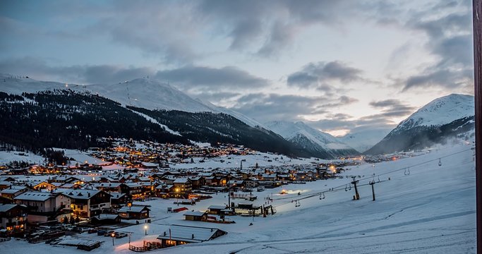 Motion controlled time-lapse of a ski resort in the Alps.