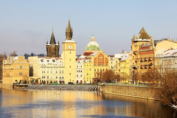 Fototapeta na wymiar Christmas View on Romantic snowy Prague Old Town, Czech Republic