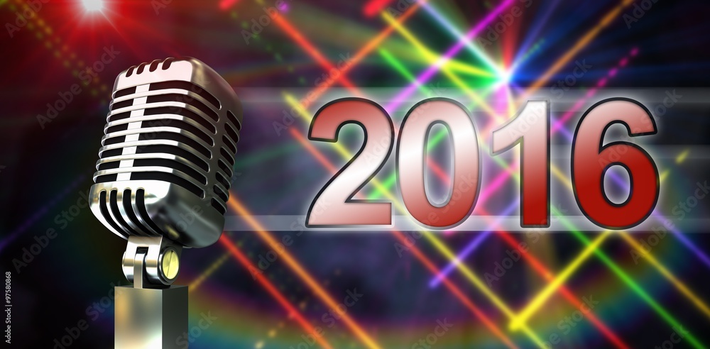 Poster composite image of digitally generated retro chrome microphone