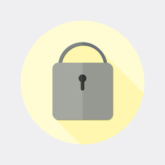 Flat design closed padlock icon with long shadow