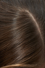 Straight part of hair fragment close up