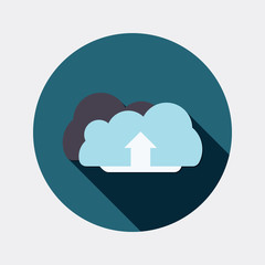 Flat design clouds and arrow symbol icon with long shadow