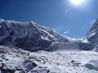 Himalayan mountain range with rocks and snow