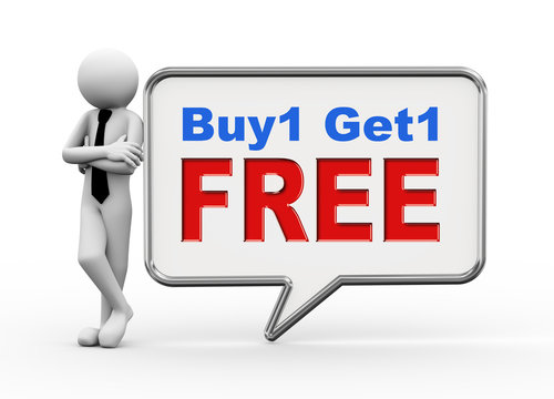 3d businessman with speech bubble - buy1 get1 free