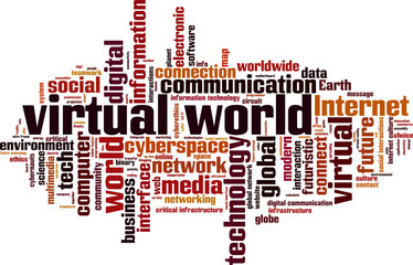 Virtual world word cloud concept. Vector illustration