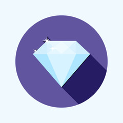 Flat design shiny diamond icon with long shadow