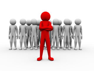 3d successful red man team leader illustration