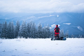 Fototapeta na wymiar Male snowboarder in mountains