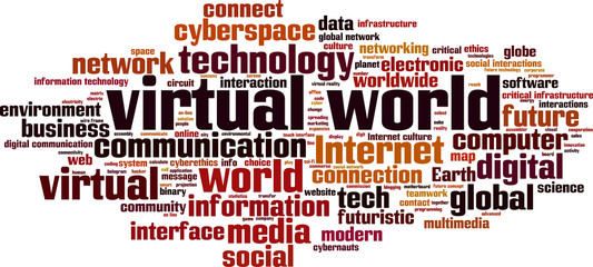 Virtual world word cloud concept. Vector illustration