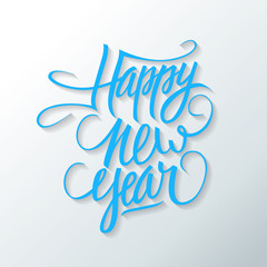 Happy new year hand drawn text design. Greeting card. Vector illustration.