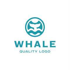 Diving with whale fin abstract sign icon vector logo into flat style