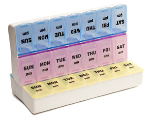 Plastic box with small separations for each day of the week (for example for drugs)