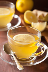 hot lemon ginger tea in glass cup
