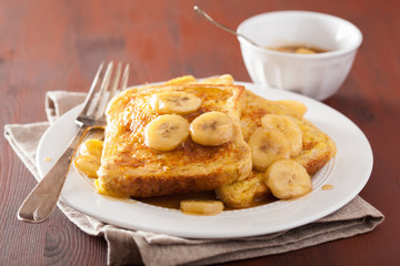french toasts with caramelized banana for breakfast