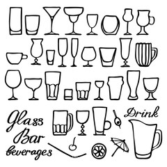 Differernt glasses set. Hand-drawn cartoon collection. Doodle drawing