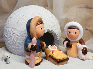nativity scene with the Eskimos to the north pole