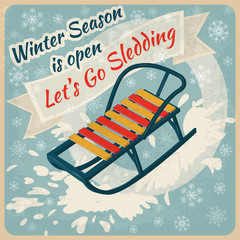 Winter Season. Lets Go Sledding Retro Poster