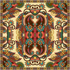 Zelfklevend Fotobehang Traditional ornamental floral paisley bandanna. Square ornament © Kara-Kotsya
