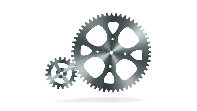 Simple animation of two gear wheels in grey colors