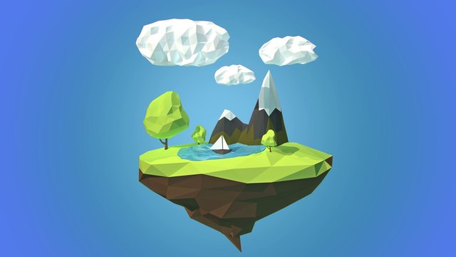 Floating island with mountain and clouds in the sky