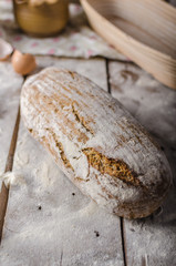 Homemade rustic bread, baked in oven