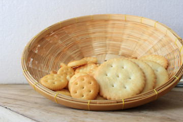Crackers in wooden basket