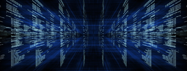 Matrix on blue with rays - obrazy, fototapety, plakaty