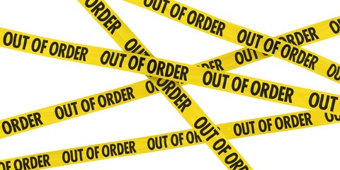 OUT OF ORDER Barrier Tape Background Isolated on White