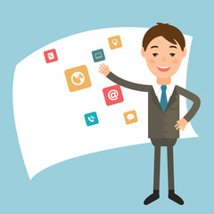 Illustration of a businessman in the style of  flat design makes