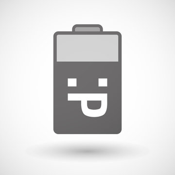 Isolated battery icon with a sticking out tongue text face