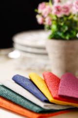 Still life with colorful paper table napkins