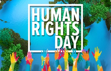 Composite image of group of people raising arms