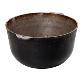 Black old dirty pot isolated on white