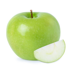 Ripe green apple with cross segment isolated on white background