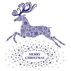 Blue Christmas deer from snowflakes card