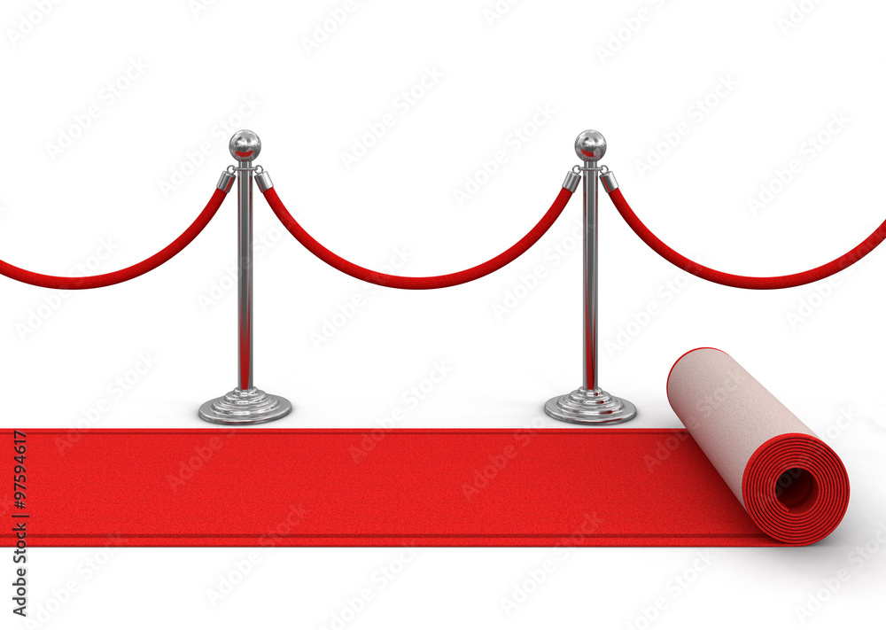 Poster red carpet and stanchions. image with clipping path