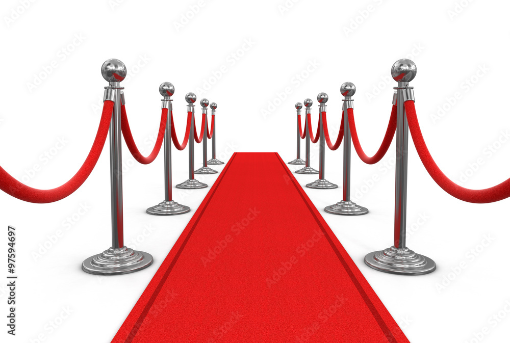 Poster red carpet and stanchions. image with clipping path