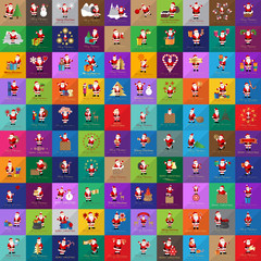 Santa Claus Icons And Christmas Elements Set - Vector Illustration, Graphic Design. For Web, Websites, Print, Presentation Templates, Mobile Applications And Promotional Materials