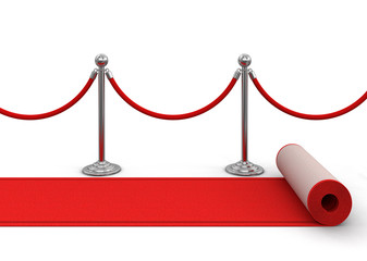 Red Carpet and stanchions. Image with clipping path