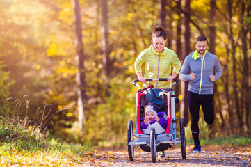 Young family running