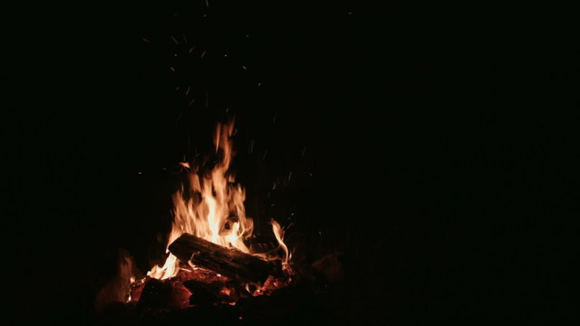 Camp Fire at Night and Nobody Around