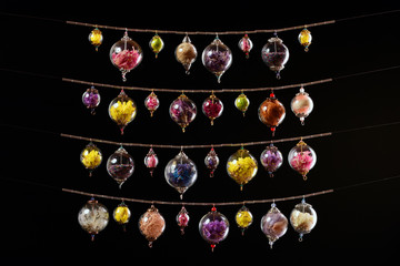 Colorful glass spheres on black