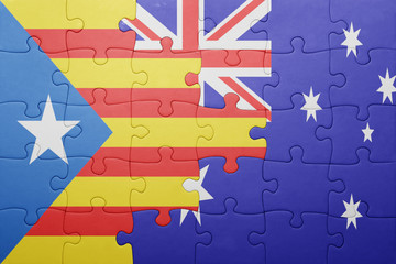 puzzle with the national flag of catalonia and australia