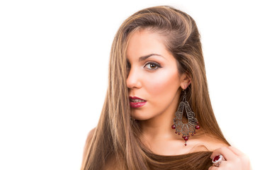 Naklejka premium Beautiful woman with healthy long hair