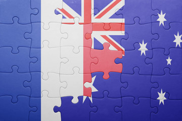 puzzle with the national flag of france and australia